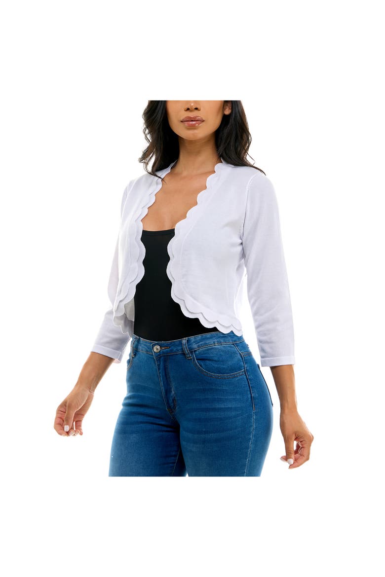 Scalloped Bolero Shrug Sweater, Alternate, color, WHITE