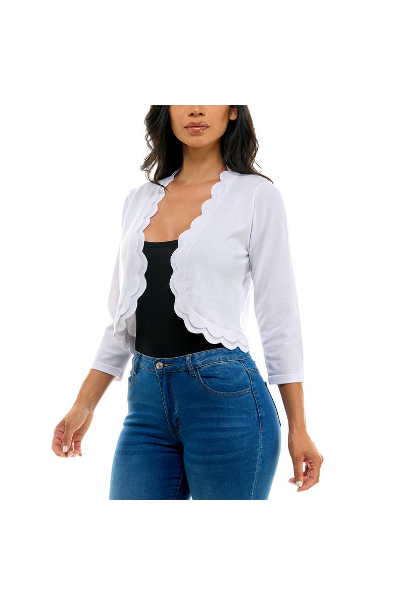 Nina Leonard Scalloped Bolero Shrug Sweater, Alternate, color, White