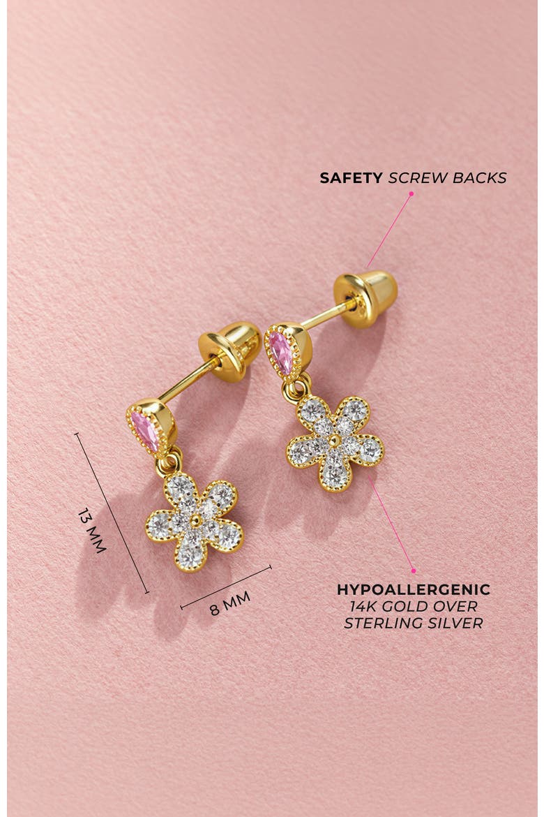 Groovy CZ Flower Dangle Plated Earrings, Alternate, color, Pink