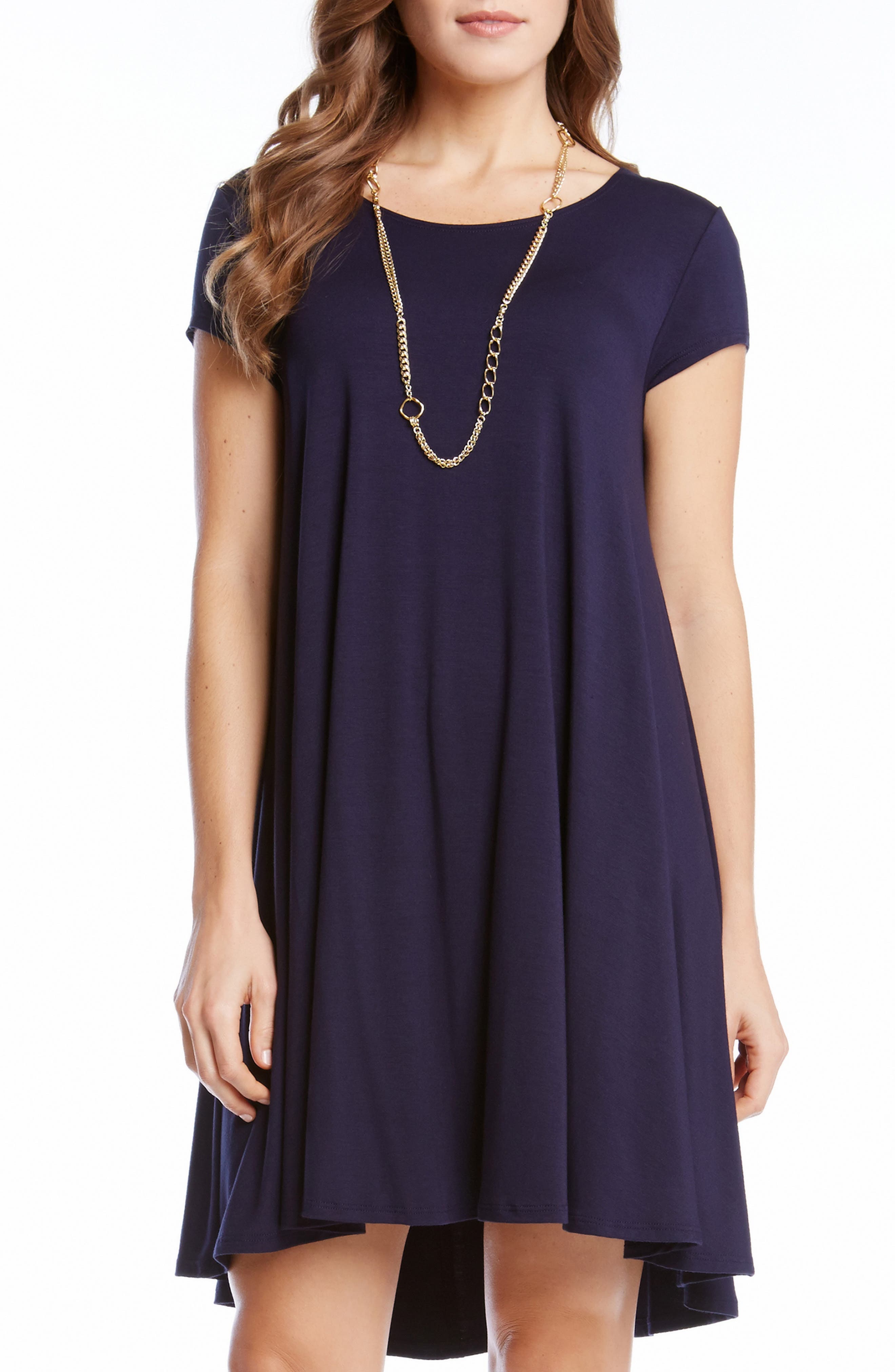 Karen Kane Maggie Cap Sleeve Trapeze Dress in Navy 