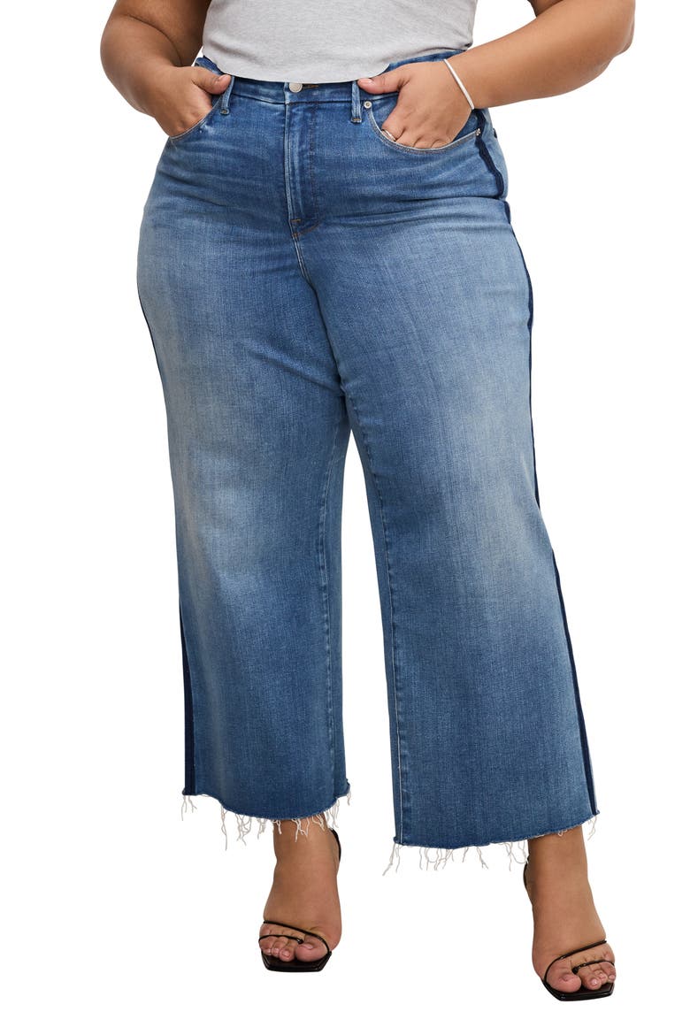 Good Waist Side Stripe Frayed Crop Palazzo Jeans, Alternate, color, INDIGO857
