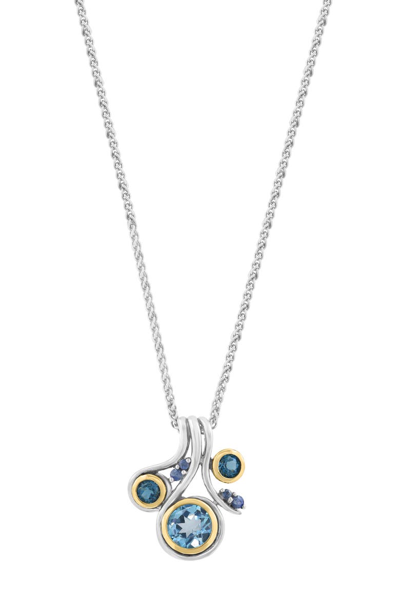 Bezel Set Blue Topaz Cluster Pendant Necklace, Main, color, BLUE