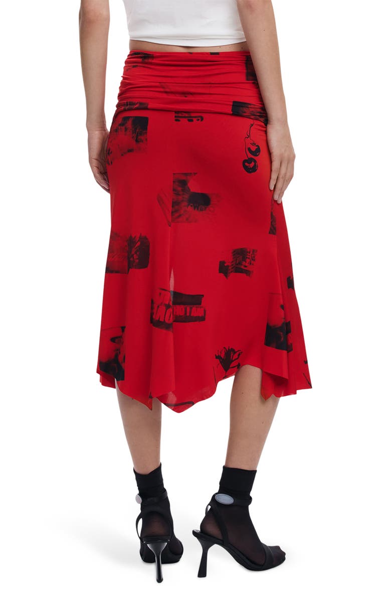Desigual Ruched Handkerchief Hem Skirt, Alternate, color, Orange Red
