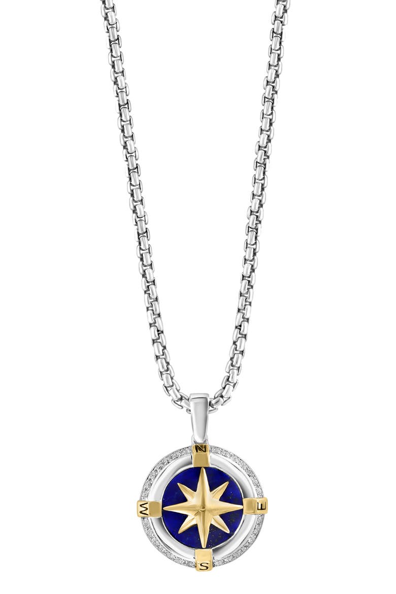 925 Sterling Silver Celestial Compass White Topaz & Lapis Pendant, Main, color, Blue