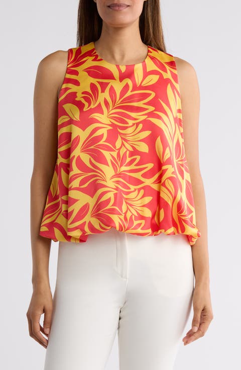 Print Bubble Hem Satin Top