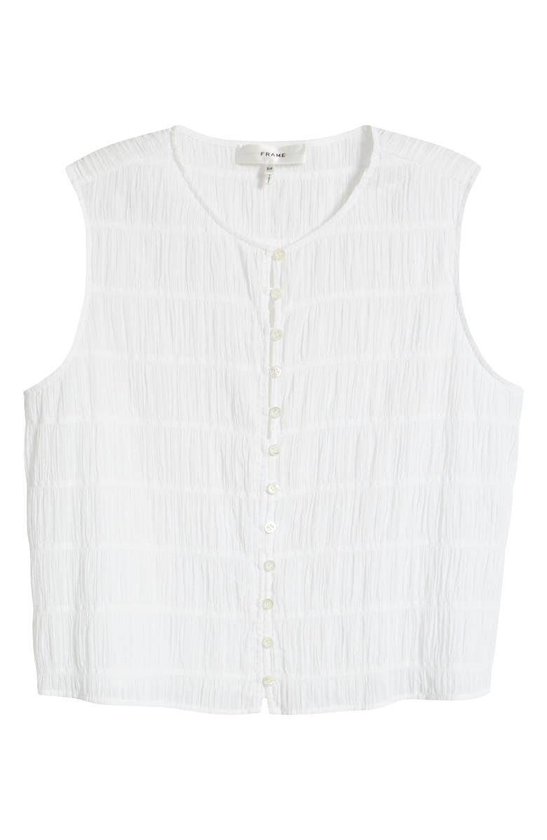 FRAME The Smocked Button & Loop Tank, Alternate, color, White