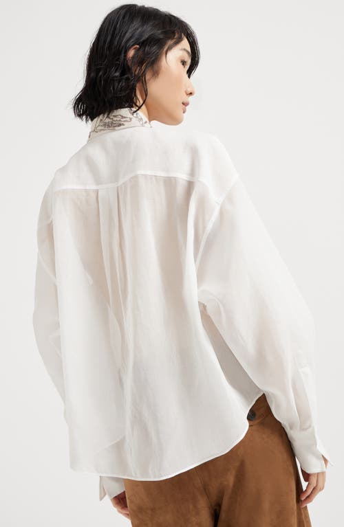 Brunello Cucinelli Women Organza Cotton Shirt With Embroidery In White
