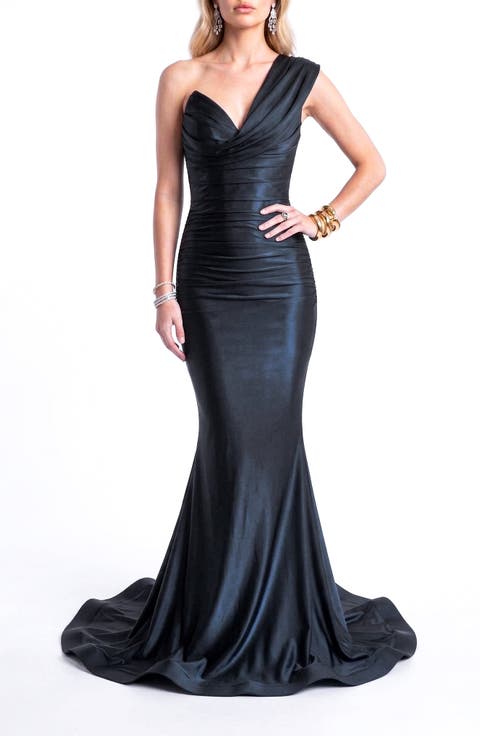 One-Shoulder Soft Draped Mermaid Gown