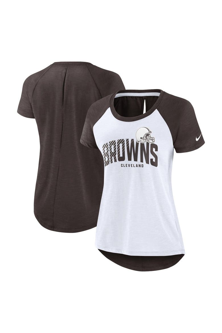Women's Nike White/Heather Scarlet Cleveland Browns Back Slit Lightweight Fashion T-Shirt, Main, color, White