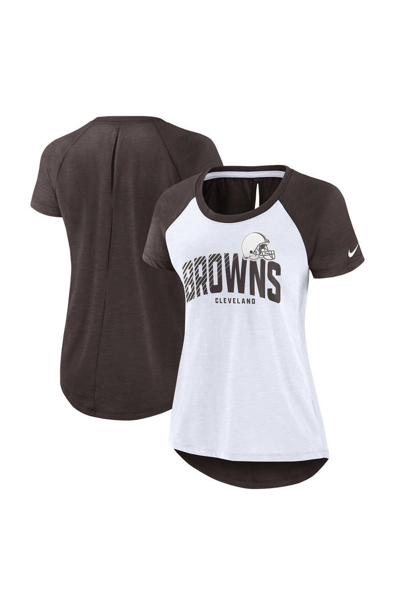 Nike Women's Nike White/Heather Scarlet Cleveland Browns Back Slit Lightweight Fashion T-Shirt, Main, color, White