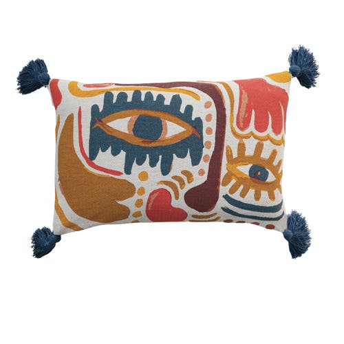 Storied Home Visage Artistry Cotton Lumbar Pillow In Multi