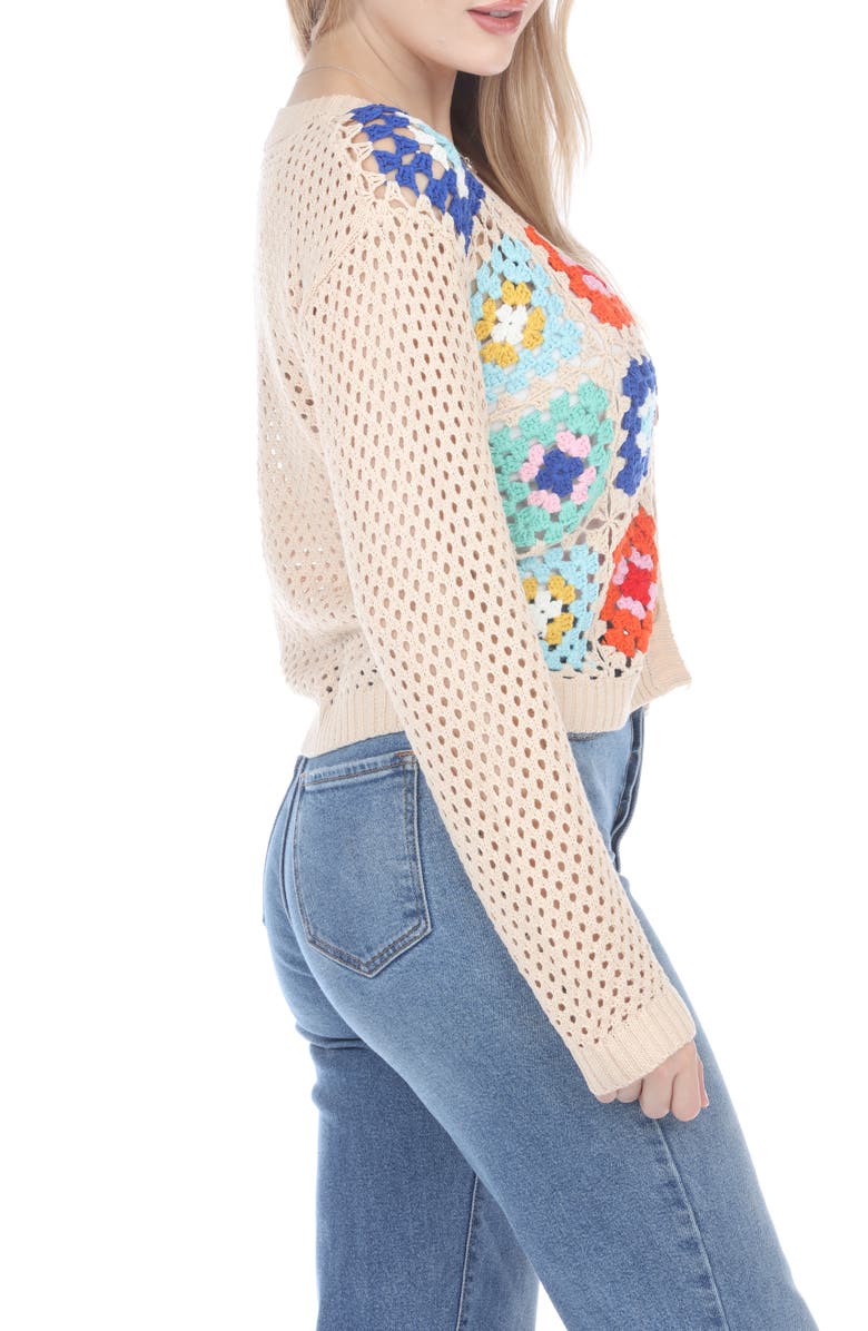 RAIN AND ROSE Granny Square Openwork Cardigan, Alternate, color, Beige