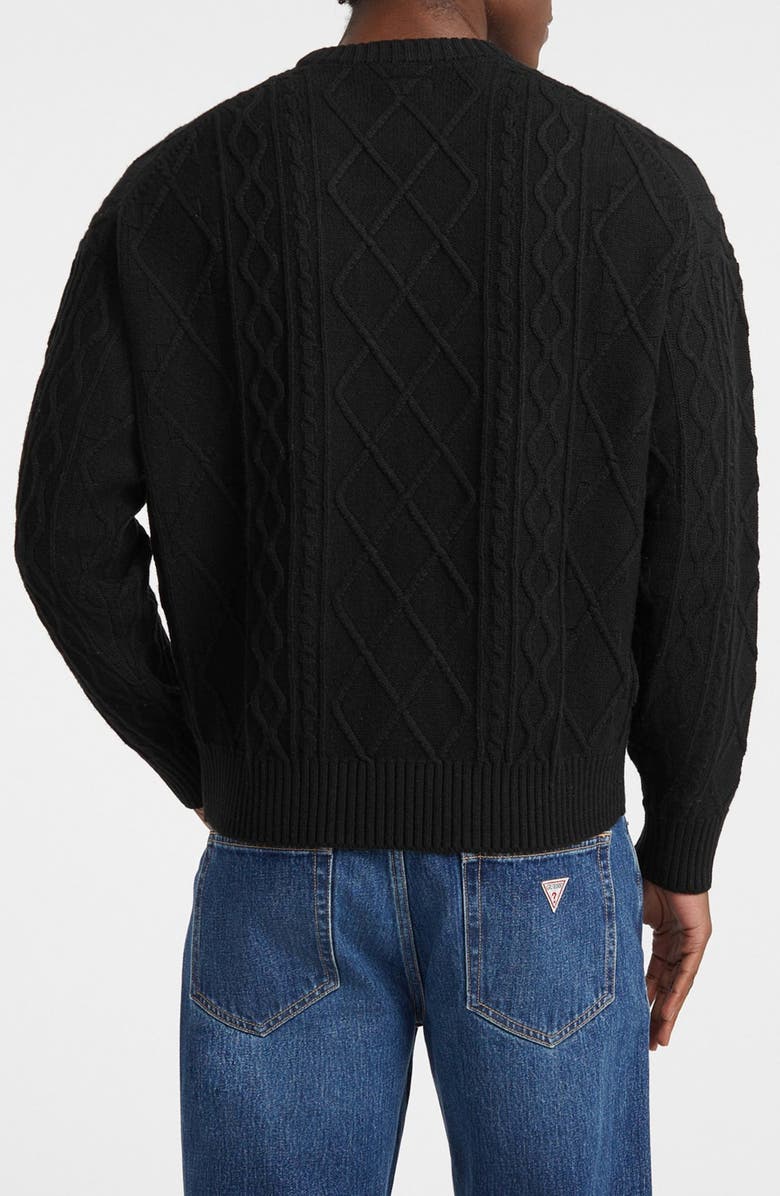 GUESS JEANS Organic Cotton Blend Cable Sweater, Alternate, color, Black