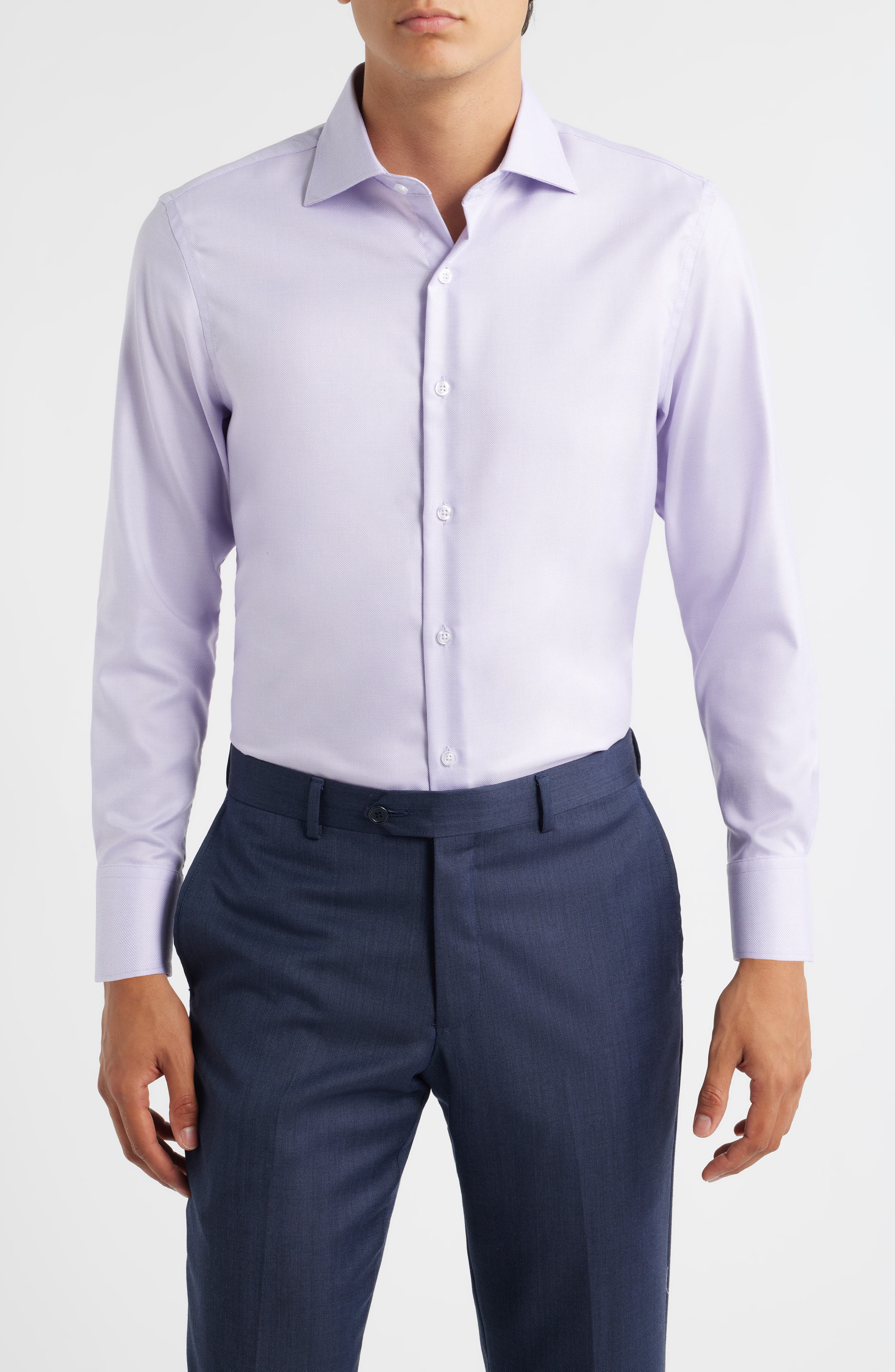 ZANETTI Trim Fit Textured Cotton Dress Shirt