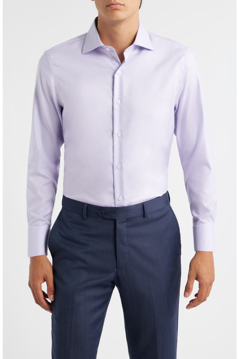 Trim Fit Textured Cotton Dress Shirt, Main, color, LAVENDER