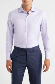 ZANETTI Trim Fit Textured Cotton Dress Shirt
