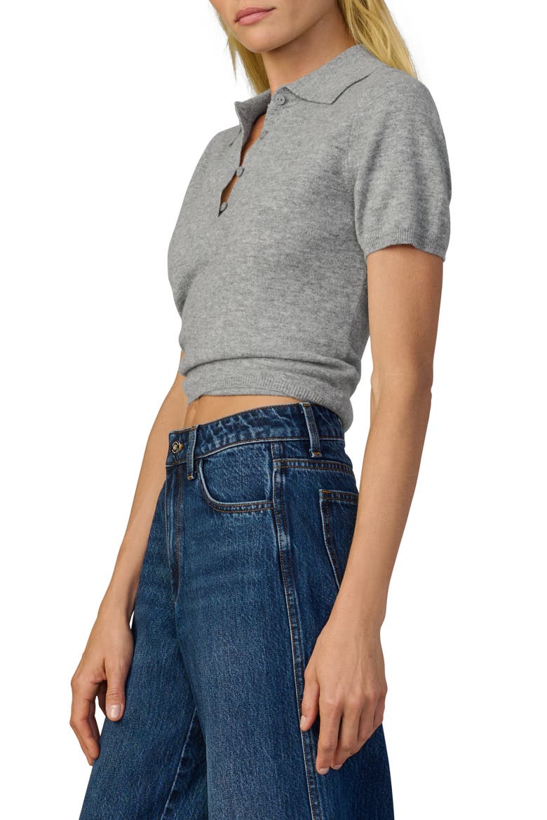 The Short Sleeve Cashmere Polo Sweater, Alternate, color, HEATHER GREY