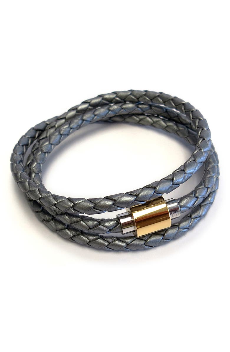 Liza Schwartz Leather Wrap Bracelet, Main, color, Grey