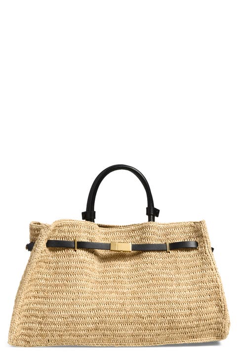 The Hudson Woven Raffia & Leather Top Handle Bag
