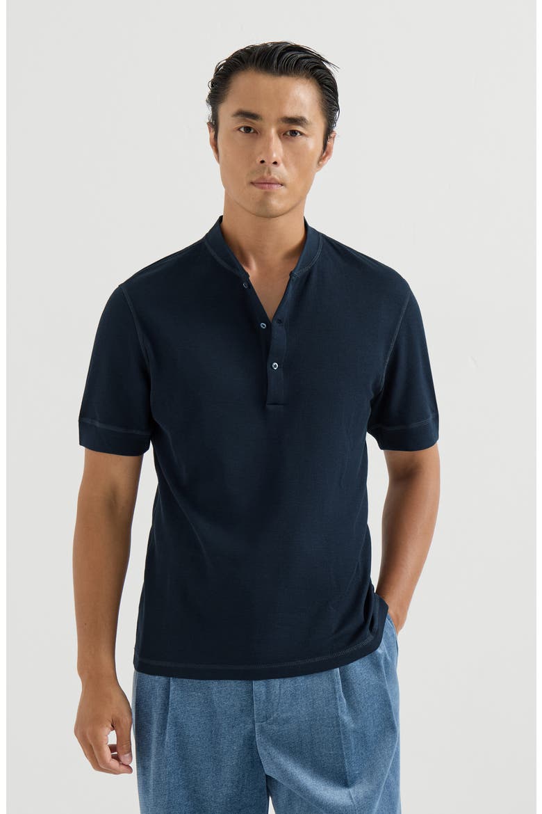 Cotton waffle jersey T-shirt with Henley collar, Main, color, Cobalt