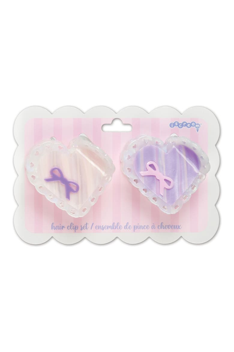 Kids' 2-Pack Heart Bow Claw Clips, Main, color, PURPLE MULTI