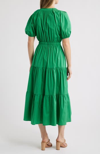 Tiered Puff Sleeve Midi Dress