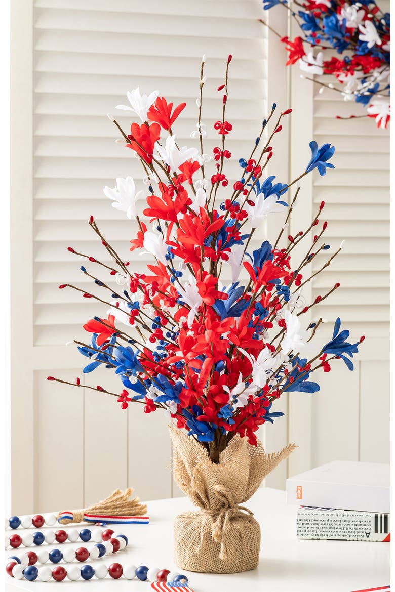 21"H Patriotic Americana Floral Table Tree, Alternate, color, Blue