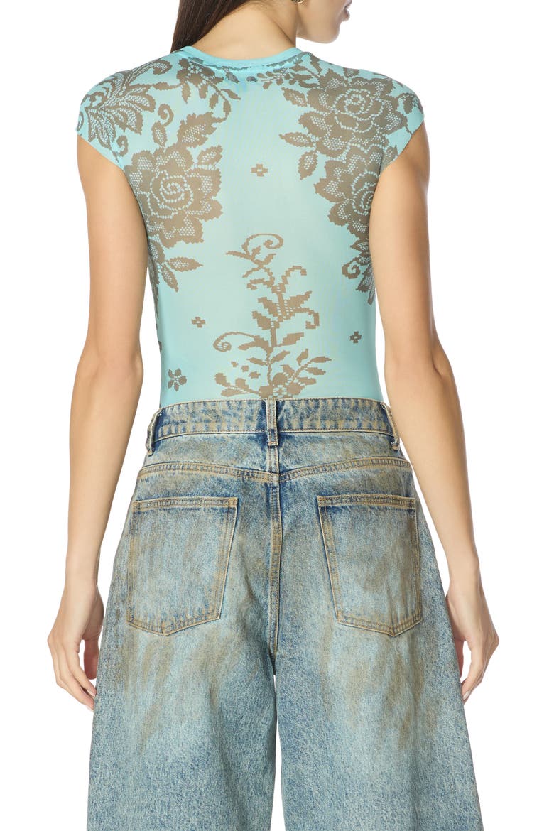 Nina Crewneck Cap Sleeve Mesh Top, Alternate, color, TURQUOISE CROCHET