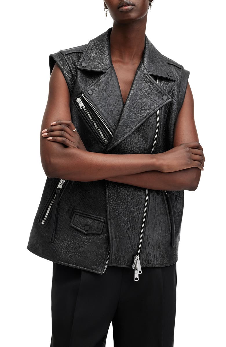 AllSaints Billie Leather Biker Vest, Main, color,