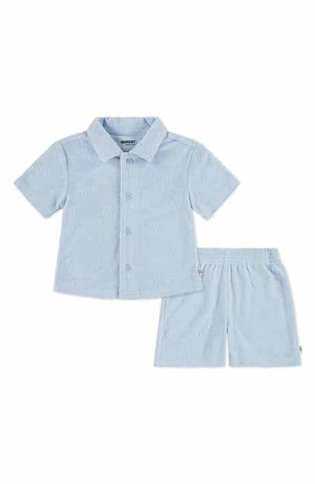 Huggies Checkered Terry Short Sleeve Button-Up Shirt & Shorts