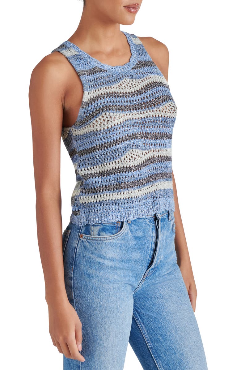 Steve Madden Hannah Metallic Open Stitch Sleeveless Sweater, Alternate, color, Indigo Blue