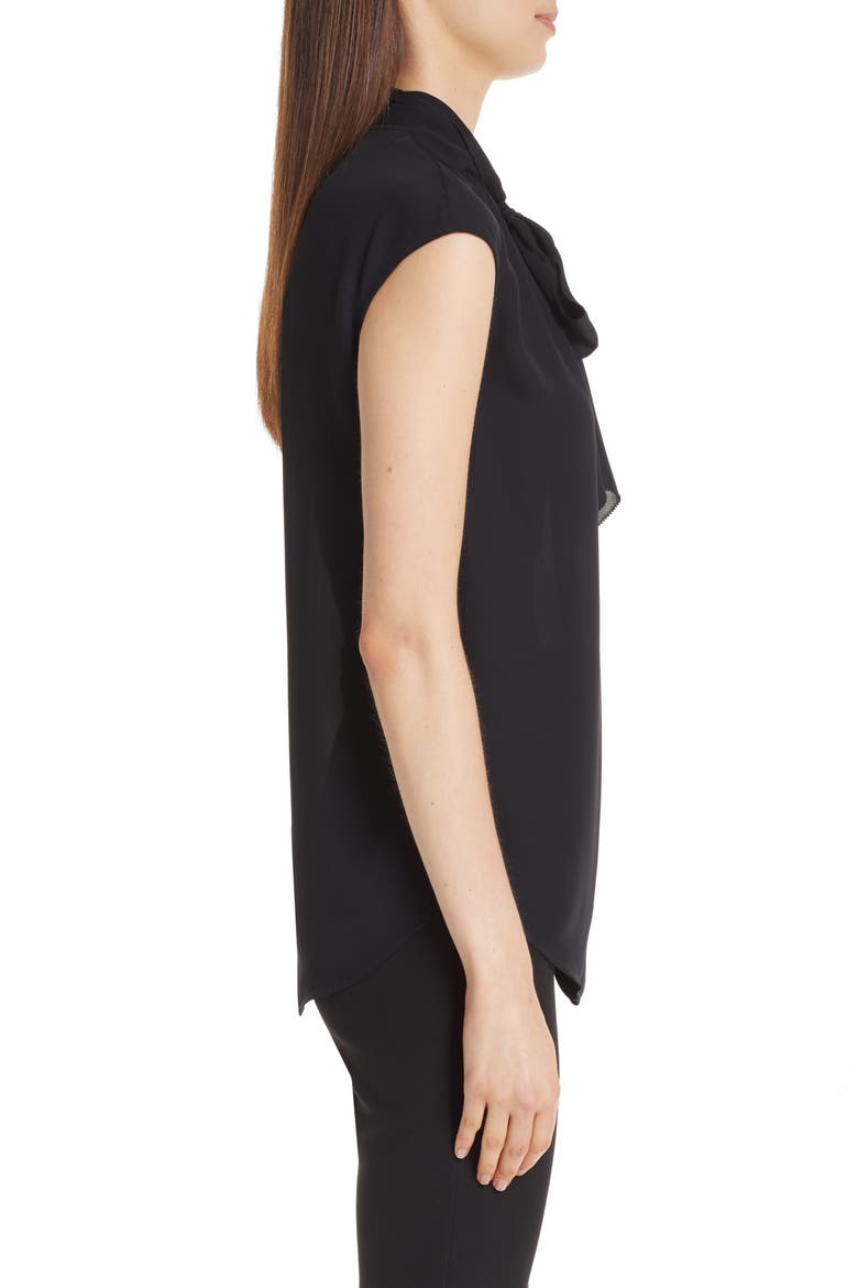 Tie Neck Double Silk Georgette Shell, Alternate, color, CAVIAR
