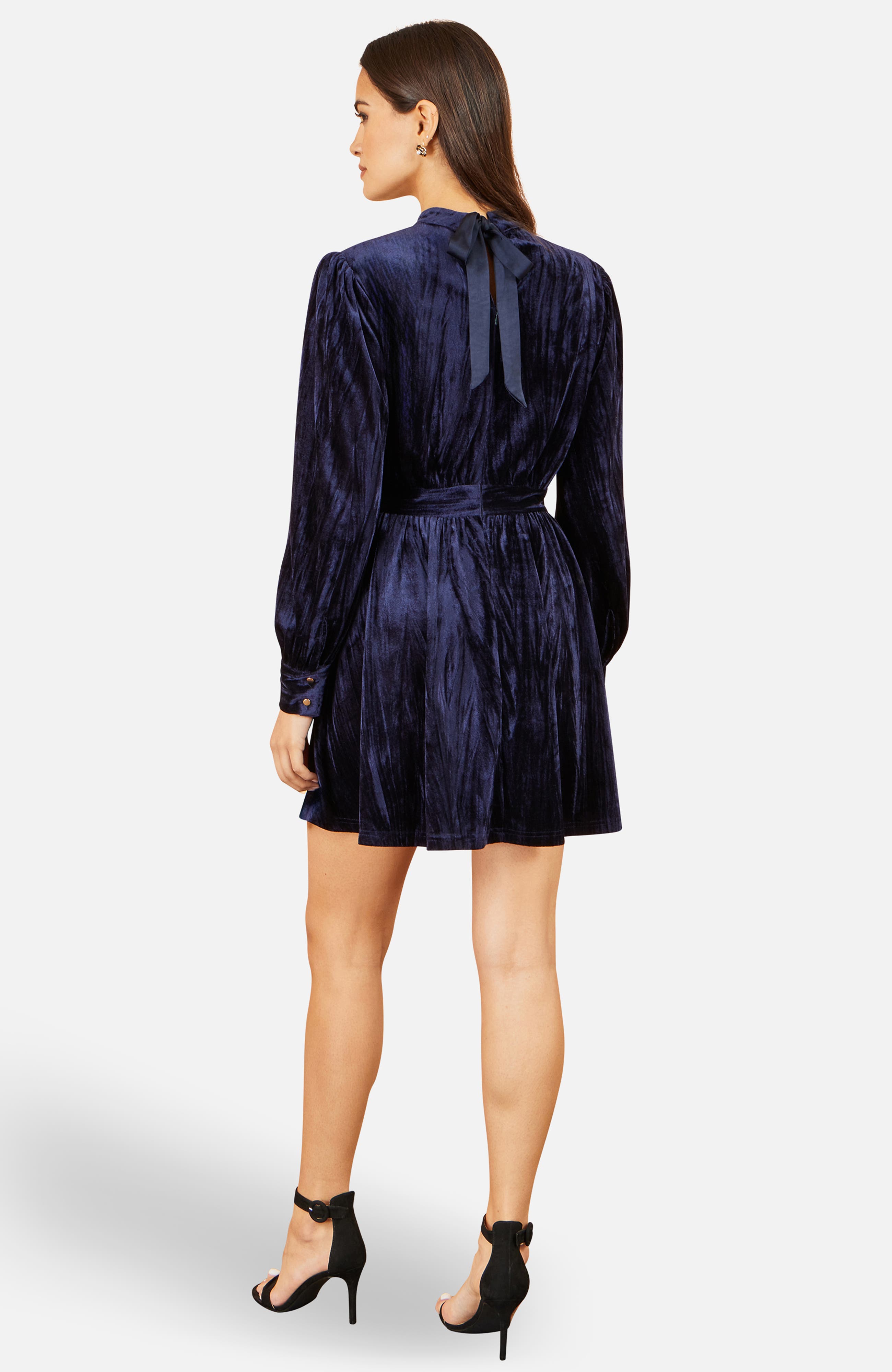 Yumi Ruched Waist Velvet Skater Dress (Women) | Nordstrom