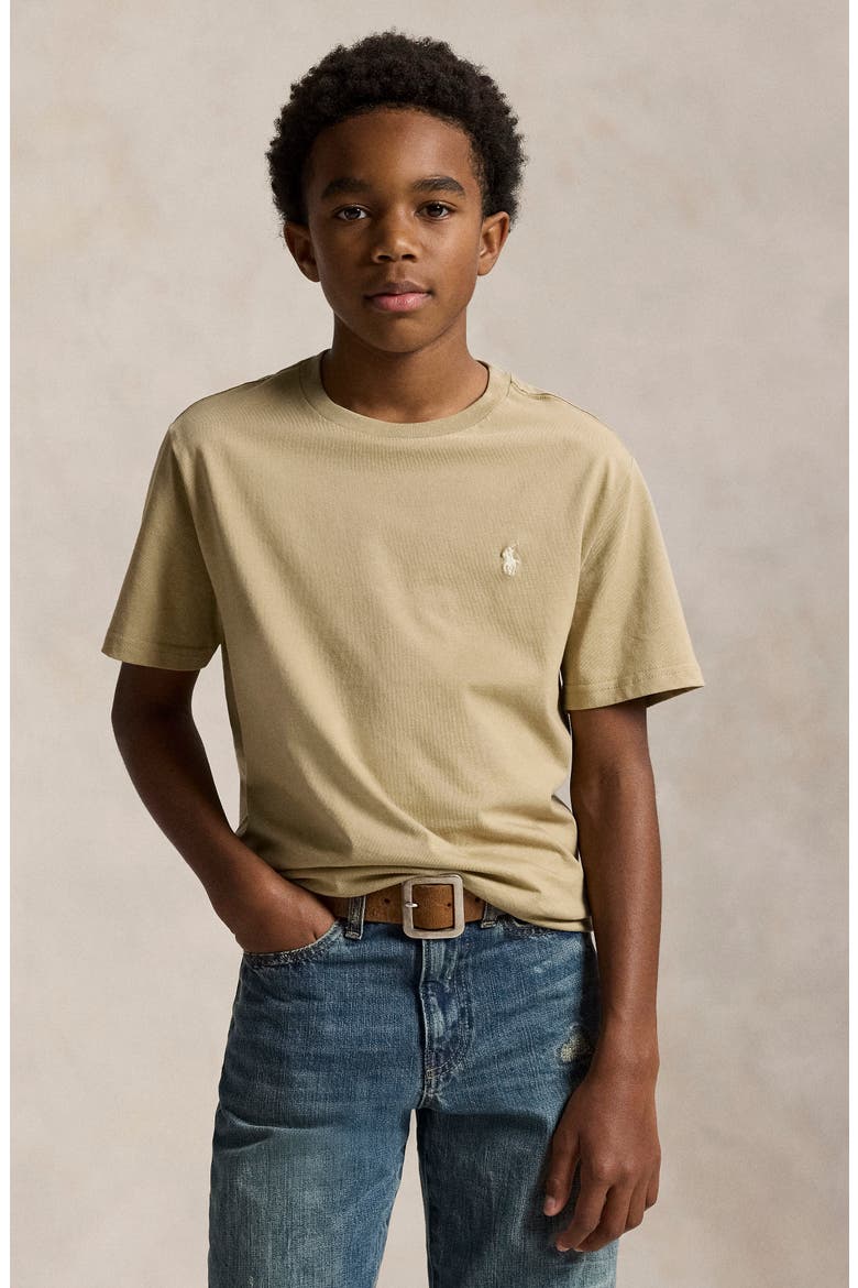Kids' Cotton Crewneck T-Shirt, Alternate, color, CLASSIC KHAKI