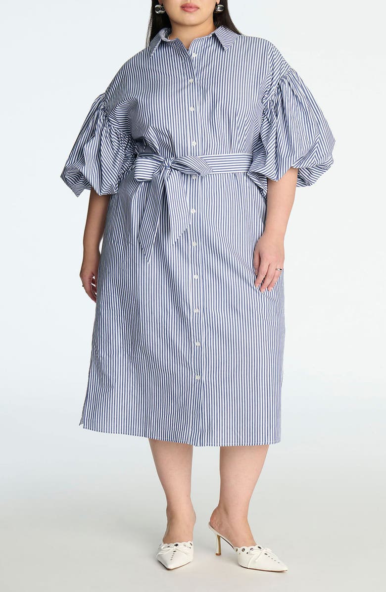 ELOQUII Stripe Balloon Sleeve Shirtdress, Main, color, 
