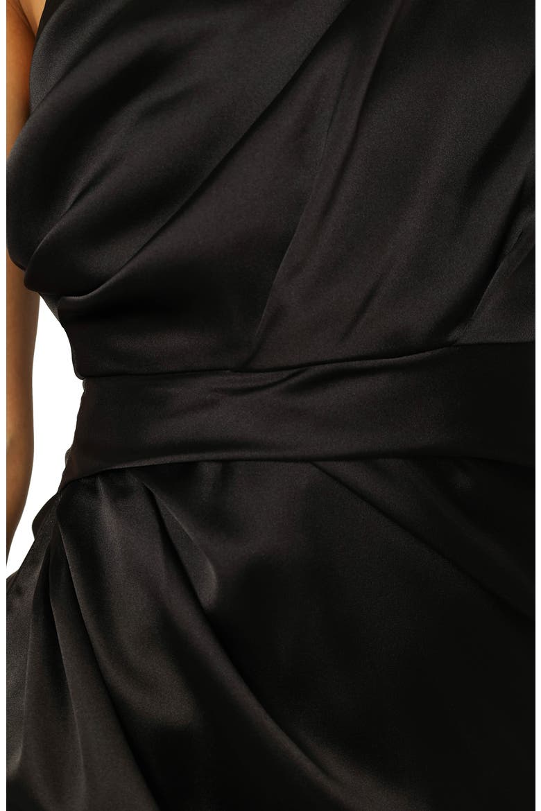 Nadia One-Shoulder Satin Maxi Dress, Alternate, color, BLACK