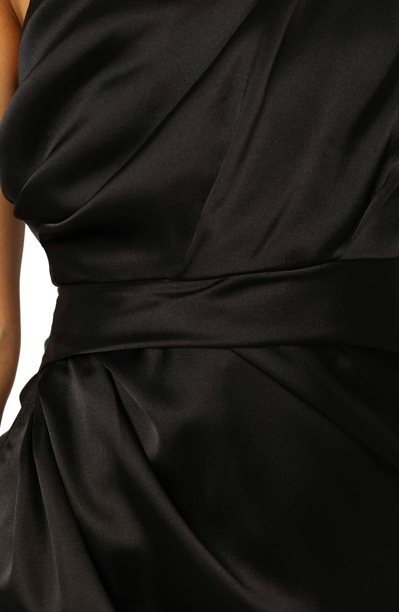 Petal & Pup Nadia One-Shoulder Satin Maxi Dress, Alternate, color, Black