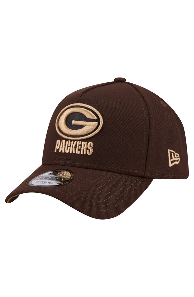 New Era Men's New Era Dark Brown Green Bay Packers Burnt Wood A-Frame 9FORTY Adjustable Hat, Main, color, Dark Brown