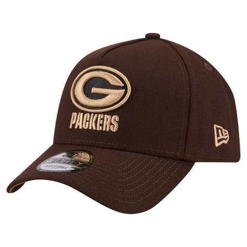 Men's New Era  Dark Brown Green Bay Packers Burnt Wood A-Frame 9FORTY Adjustable Hat
