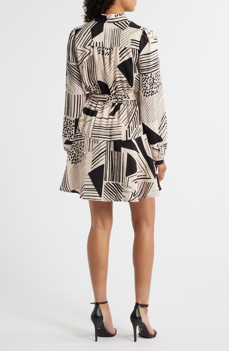 ZOE AND CLAIRE Mixed Print Long Sleeve Dress, Alternate, color, Taupe/ Black