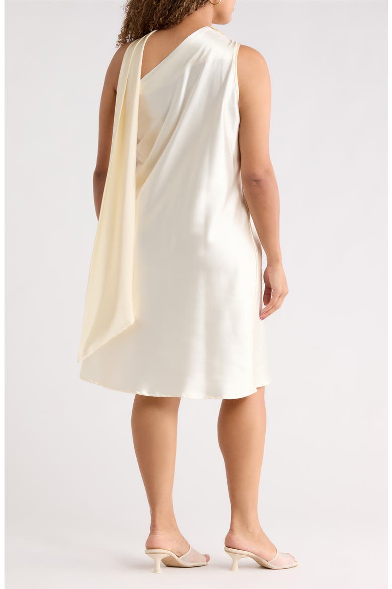 One-Shoulder Satin Shift Dress with Scarf, Alternate, color, LIGHT BUTTER