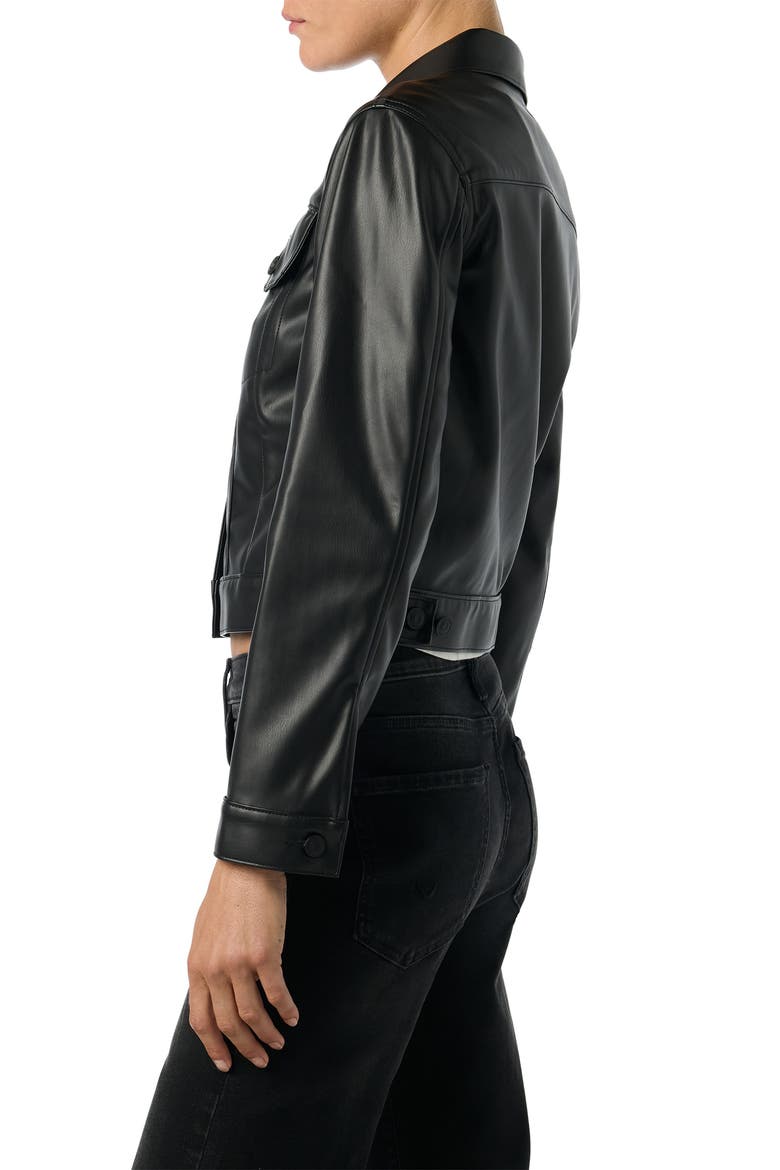 Crop Faux Leather Trucker Jacket, Alternate, color, BLACK