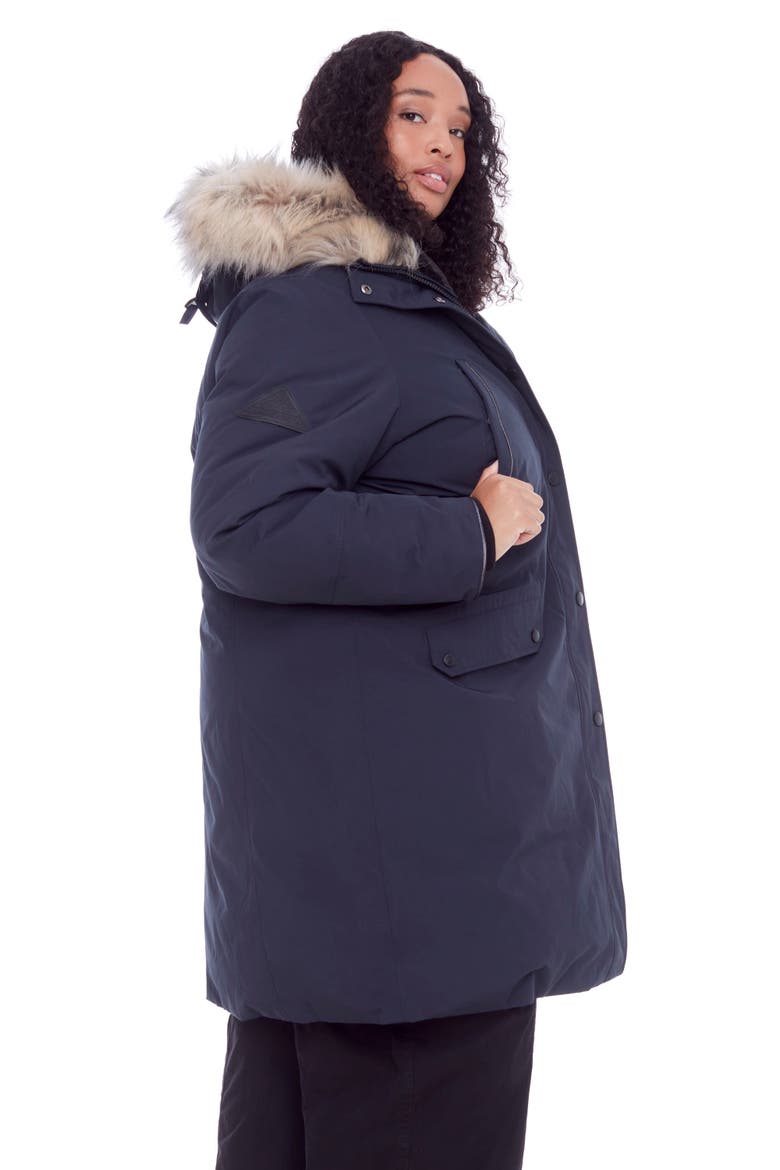 Laurentian Plus Size - Vegan Down Long Winter Parka with Faux Fur Hood, Alternate, color, NAVY