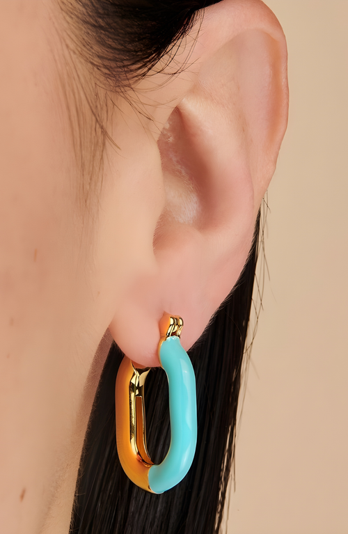 Little Sky Stone Zoey Enamel Hoop Earrings In Turquoise