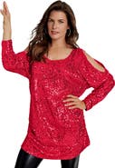 Roaman's Cold-Shoulder Sequin Tunic