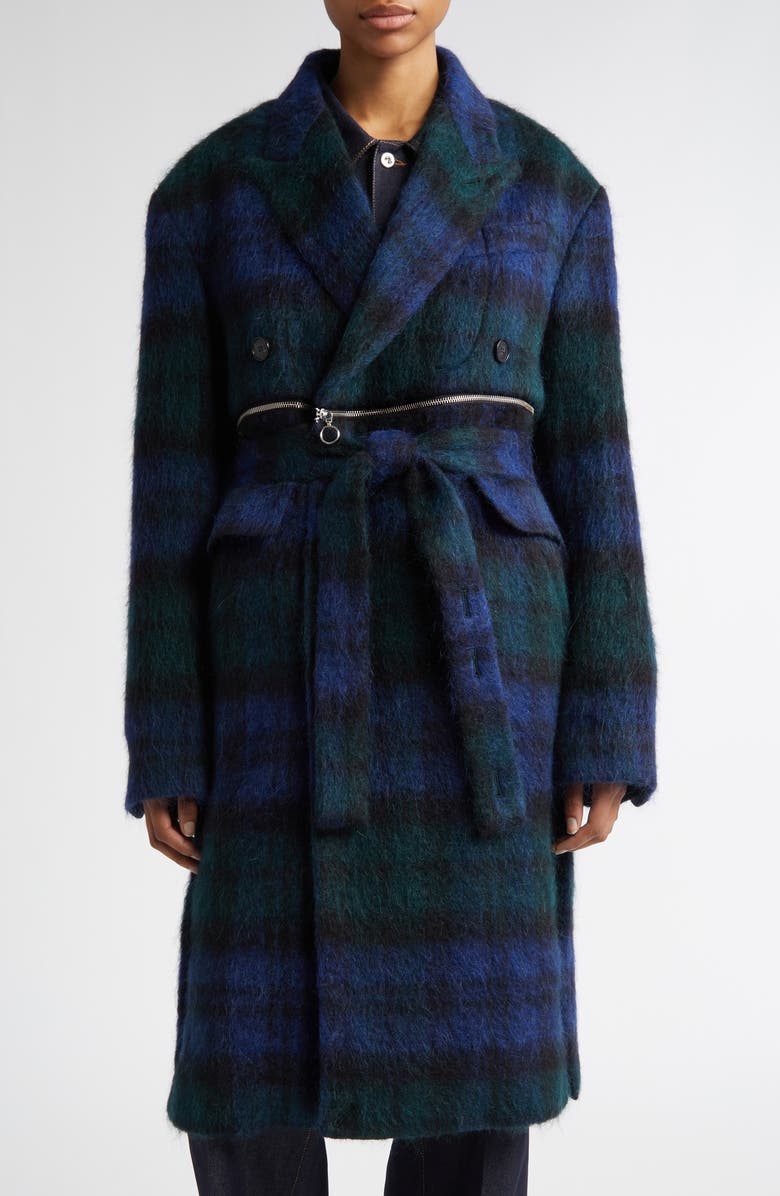 SETCHU Convertible Tartan Wool & Mohair Blend Coat, Main, color, 