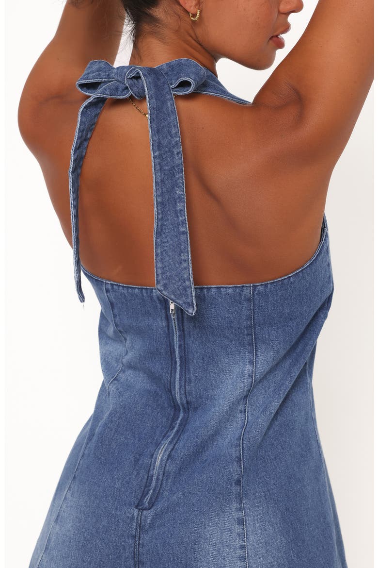Paityn Denim Halter Romper, Alternate, color, DARK WASH