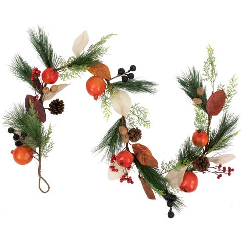 6' x 10" Fall Harvest Mixed Berry, Leaves and Pomegranate Garland - Unlit