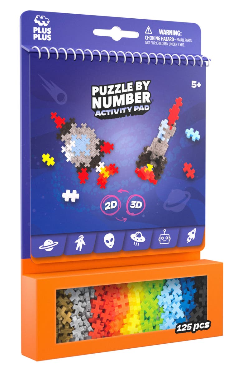 Plus-Plus USA Space Puzzle by Number Activity Pad Playset, Alternate, color, Orange Multi