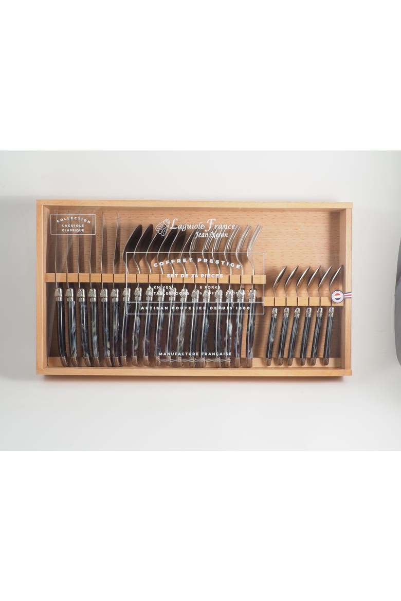 24 Piece Flatware Set, in Wood Box with Acrylic Lid, Alternate, color, Black Marble
